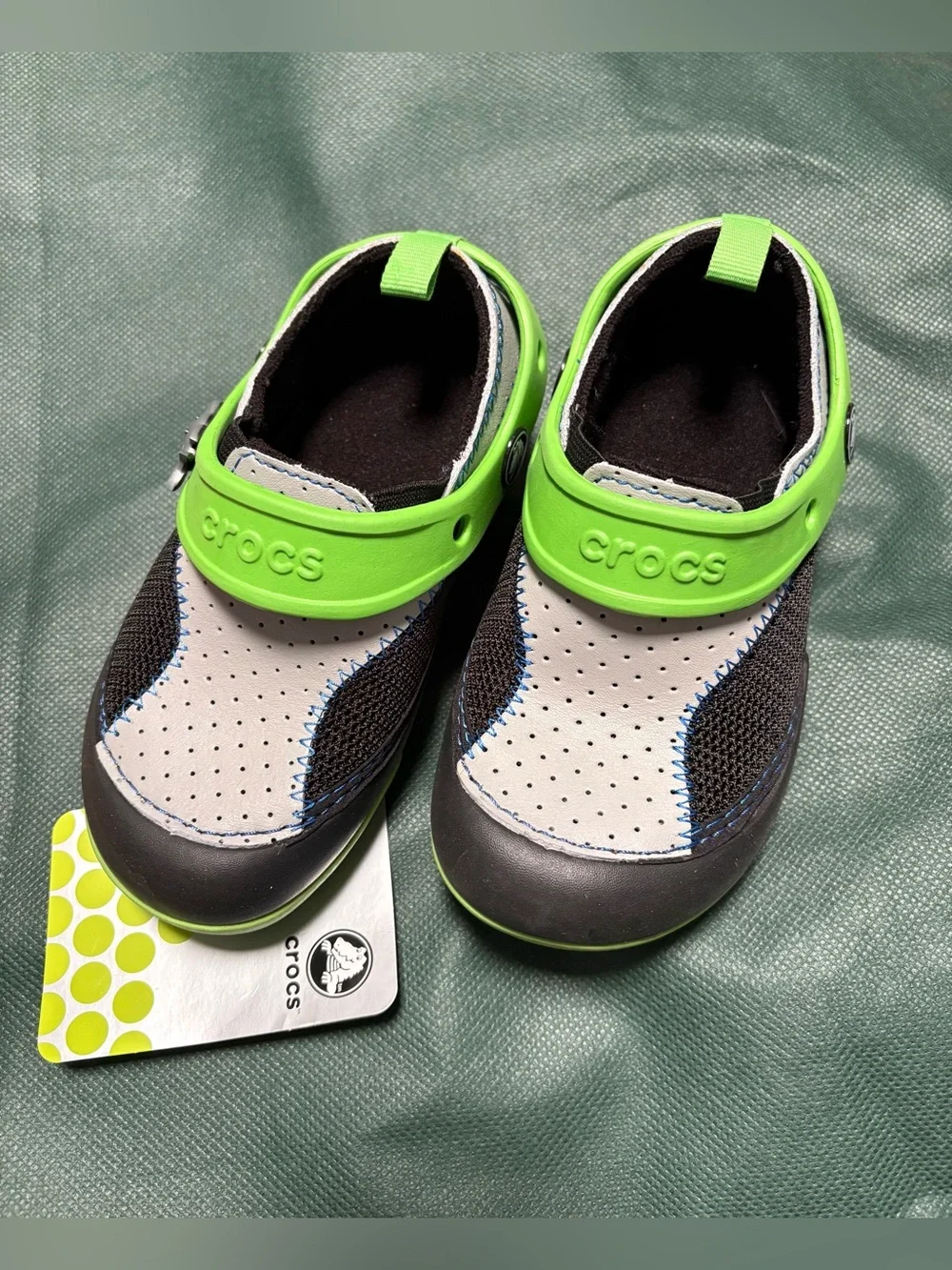 CROCS Kids Lime Green & Gray Water-Friendly Slip-Ons